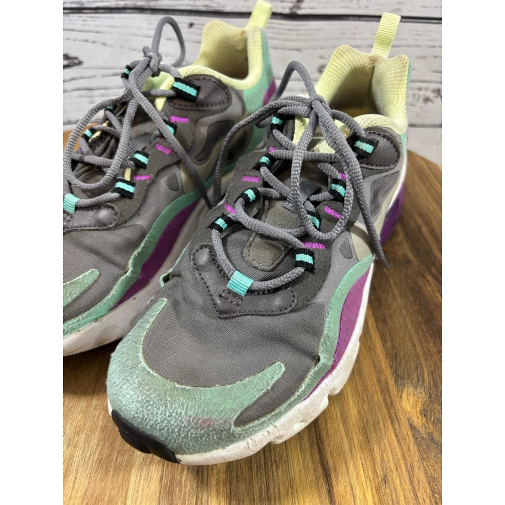 Girls Nike Air Max 270 React Sneakers 3.5Y Grey Mint Green Purple